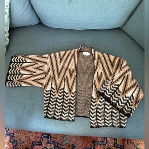 Anthropologie Black and Cream Fair Isle Knit Jacket